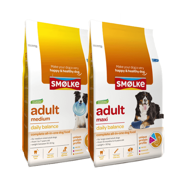 smolke maxi + medium adult - Huisdiervoordeelshop, de goedkope dierenwinkel. smolke-goedkoop-hondenvoer-adult-maxi-medium