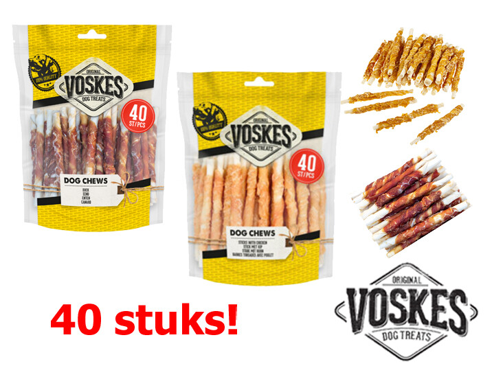 voskes kauwstaafjes xxl twist kip en eend - Huisdiervoordeelshop, de goedkope dierenwinkel. aanbieding-goedkope-hondensnacks-voskes-kauwstaafjes-honden-snack